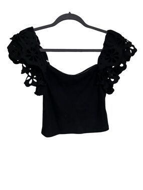 Industry Women’s Black Flutter Sleeve Top with Eyelet Details